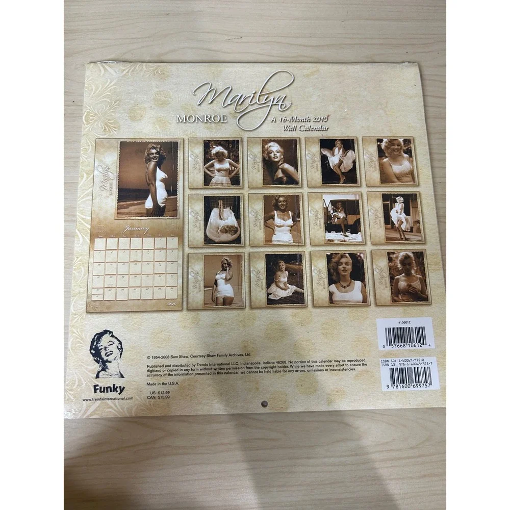 Marilyn Monroe 2010 Wall‎ Calendar 16 Month Sam Shaw Photography Trends Int New